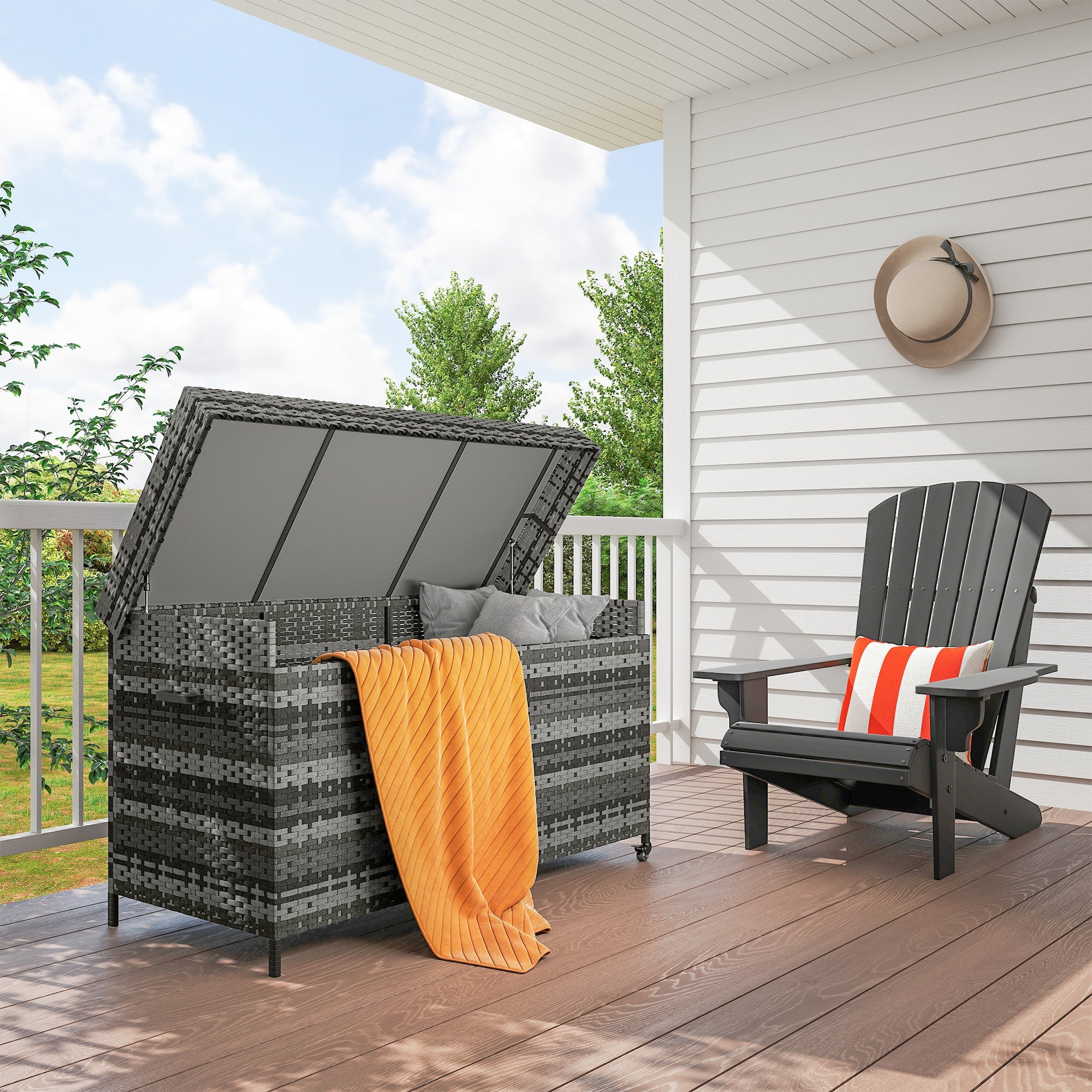Outsunny 627 L Rattan Storage Box - Dark Grey