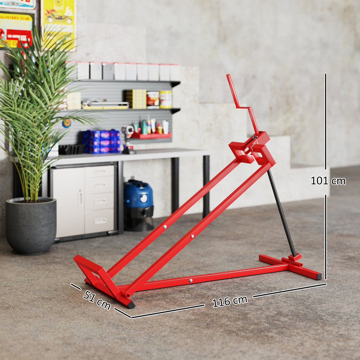 HOMCOM 400 kg Foldable Ride-On Mower Jack Lift, Adjustable Steel Lifting Device, for Lawn Mower, ATV, Red - product image 3