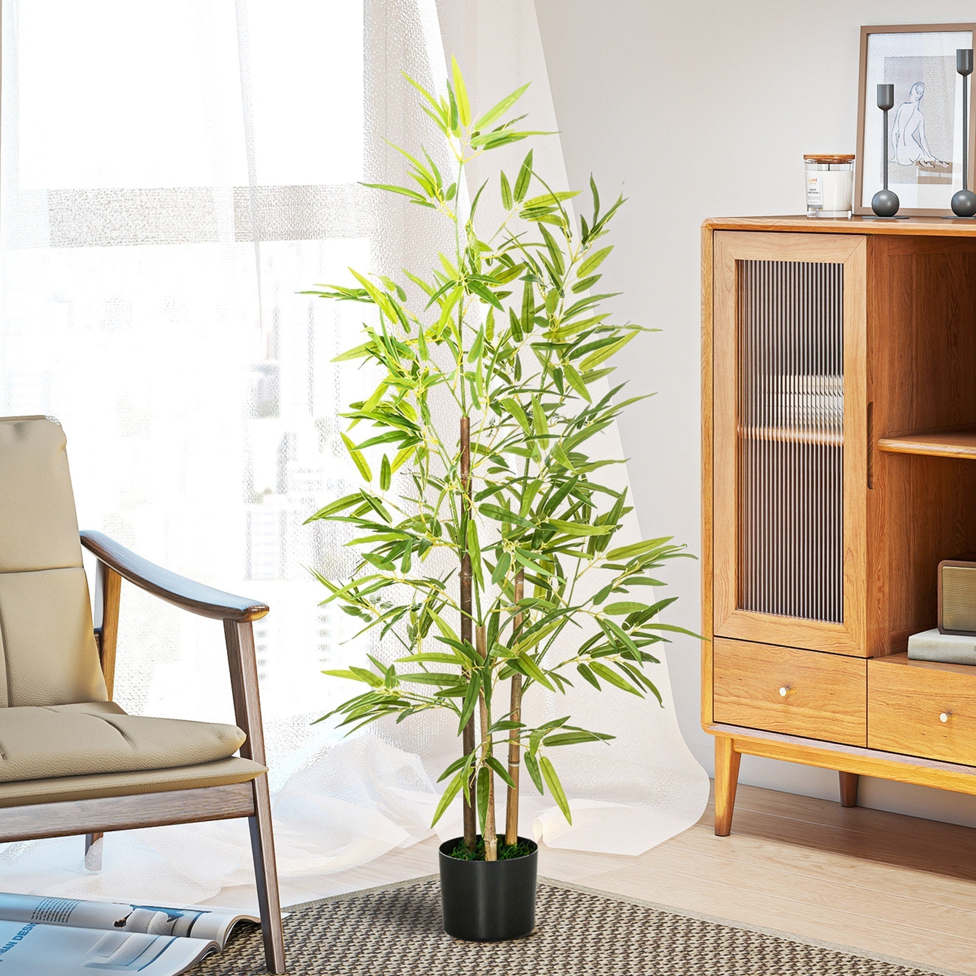 HOMCOM Artificial Plant Bamboo Artificial Tree Height 120 cm with Pot for Home Indoor Decor