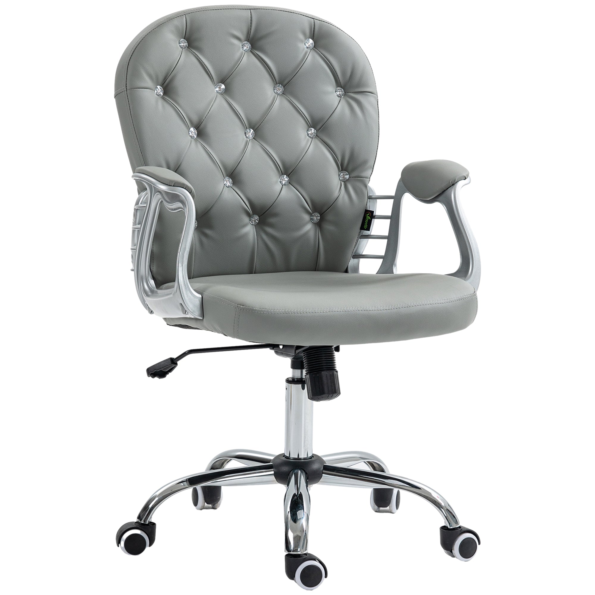 Vinsetto Office Chair Ergonomic 360  Swivel PU Diamante Padded Base 5 Castor Wheels for Home Work Grey