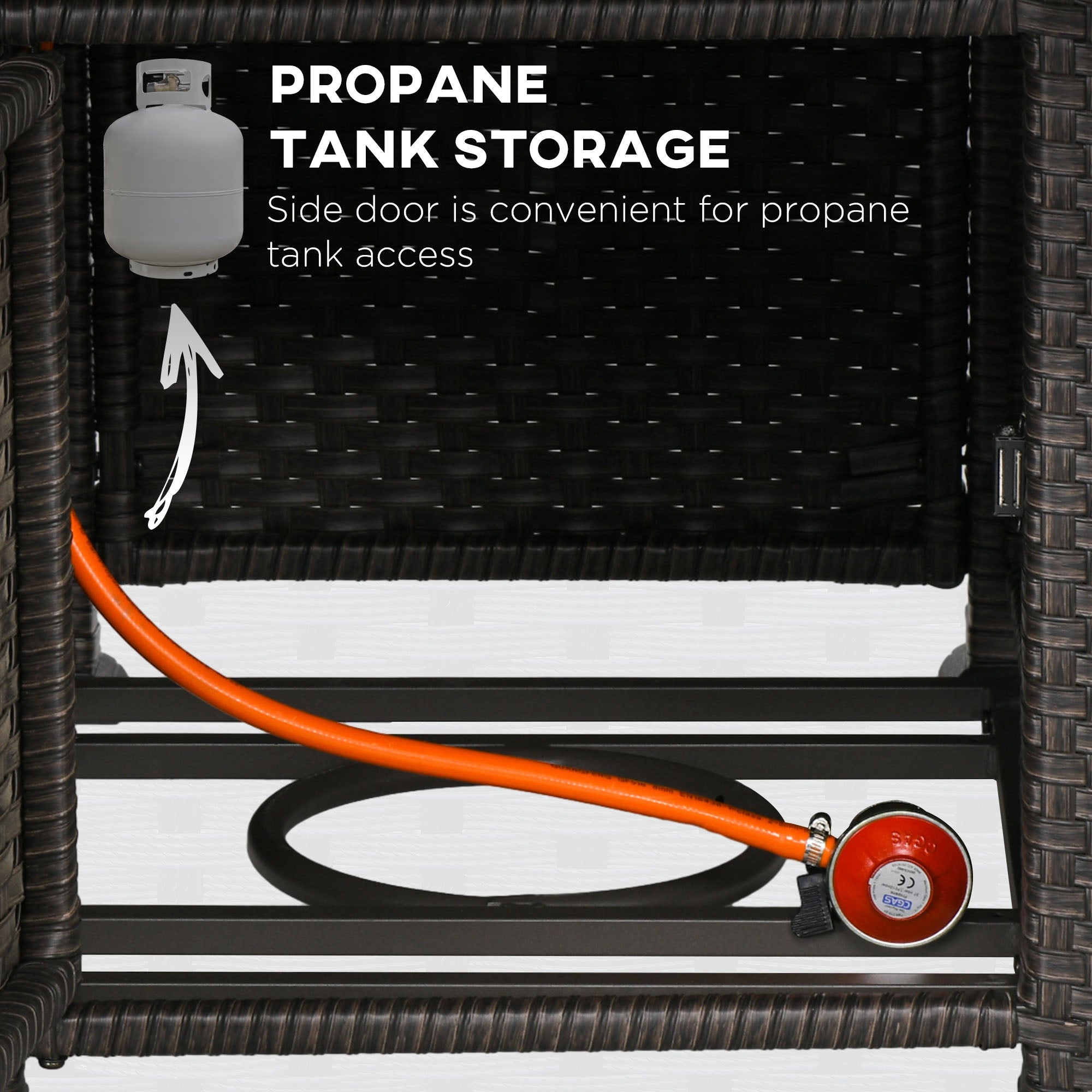 Outsunny 5-Piece Rattan Patio Furniture Set with Gas Fire Pit Table, Loveseat Sofa, Armchairs, Cushions, Pillows, Dark Brown