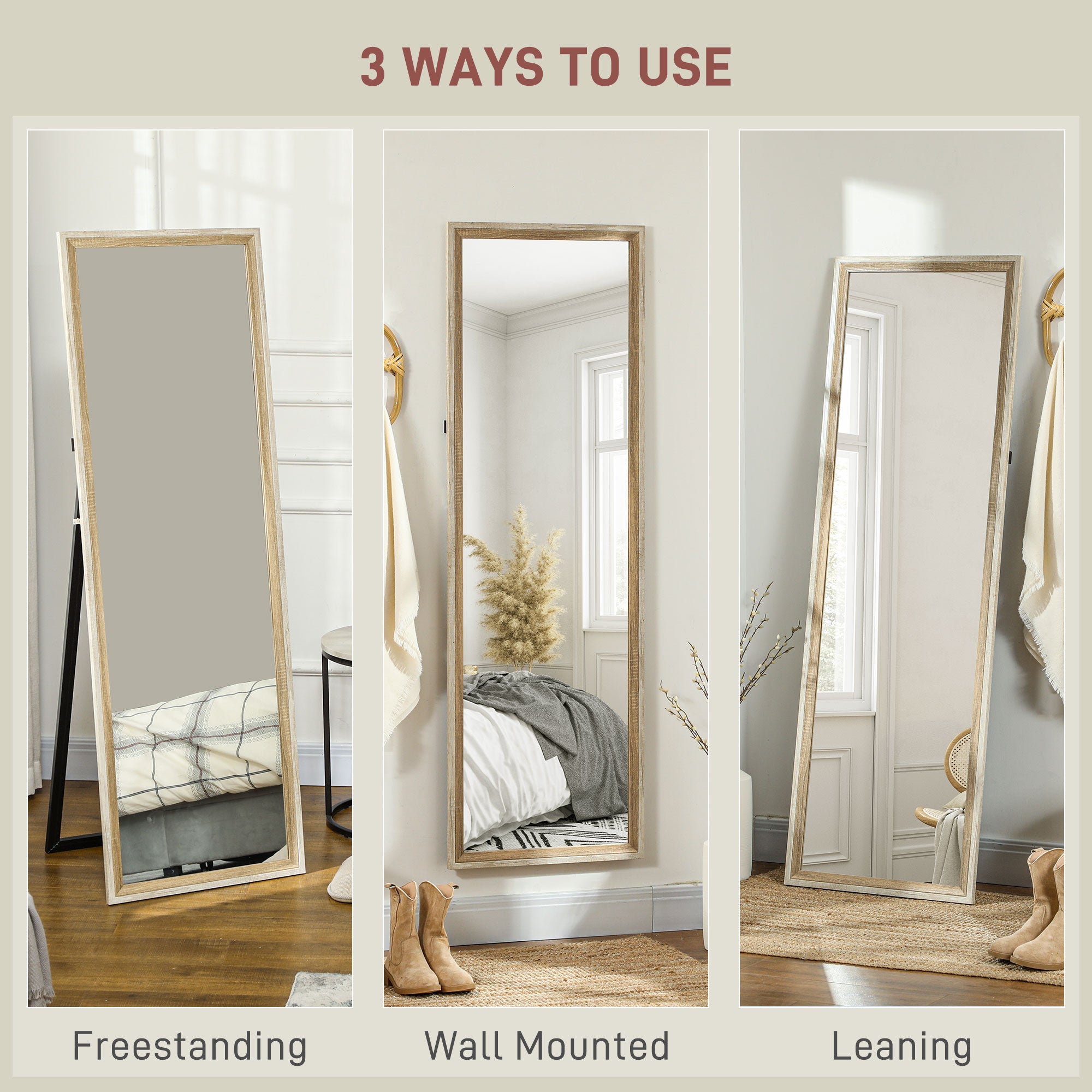 HOMCOM 162.6 cm Two-Tone Full Length Mirror - White/Oak-Tone