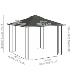 Outsunny 3 x 3m Steel Frame Double Roof Garden Gazebo - Light Grey