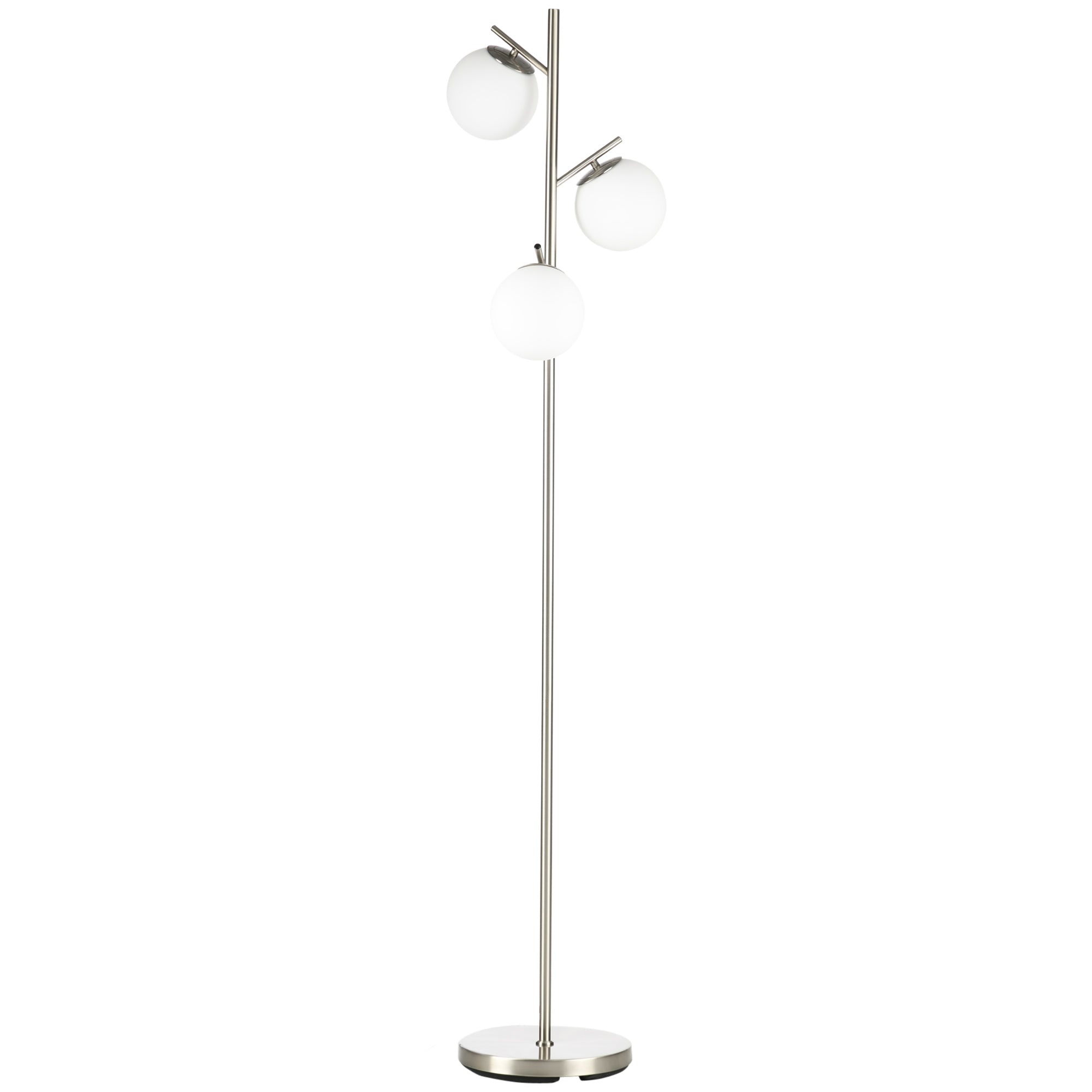 HOMCOM 3-Light Tree Floor Lamps for Living Room, Modern Standing Lamp for Bedroom with Globe Lampshade, Steel Base, Bulb not Included, Silver Tone