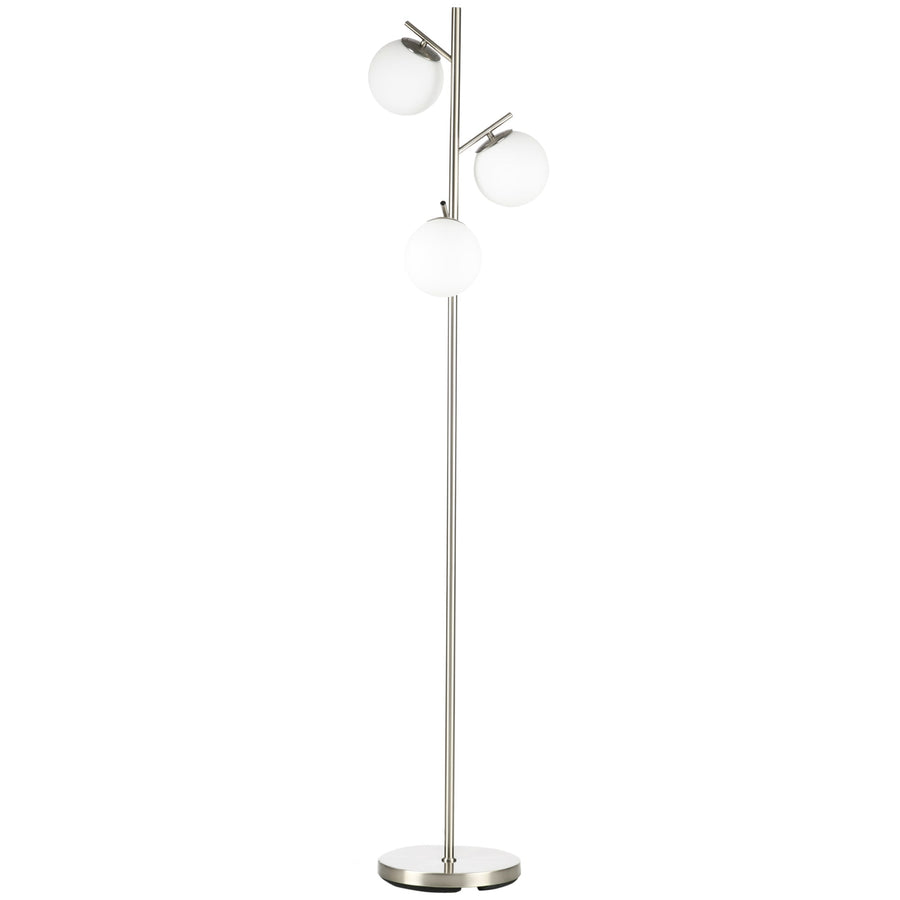 HOMCOM 3-Light Tree Floor Lamps for Living Room, Modern Standing Lamp for Bedroom with Globe Lampshade, Steel Base, Bulb not Included, Silver Tone