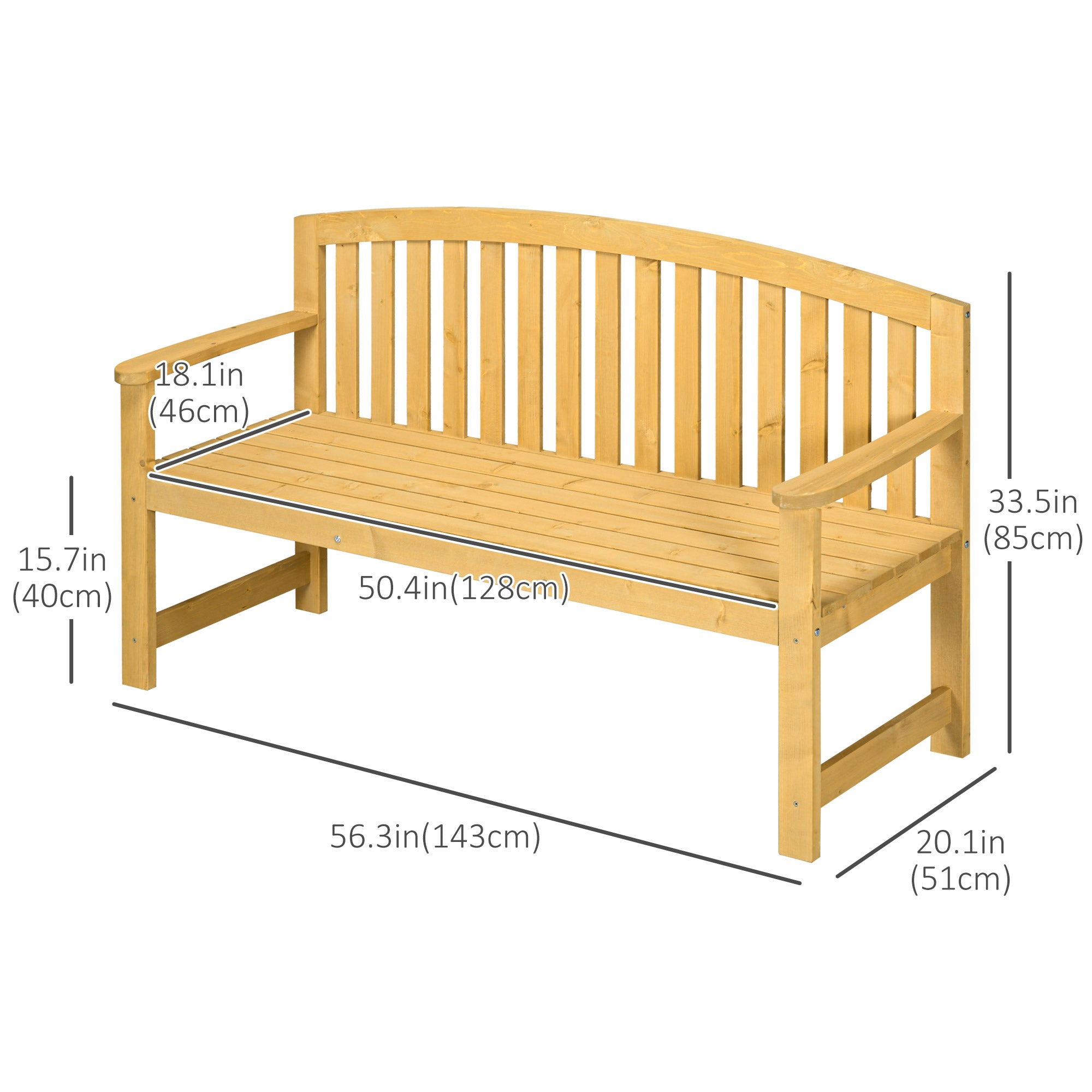 Outsunny 2 Seater Wooden Garden Bench with Armrest, Outdoor Furniture Chair for Park, Balcony, Orange
