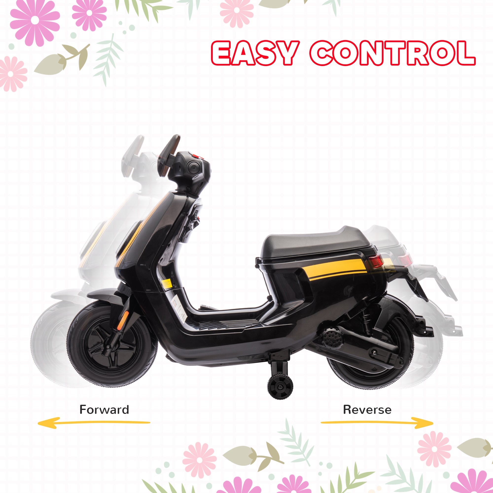 AIYAPLAY 6V Ride on Motorbike, Kids Electric Motorbike w/ Headlights, Music, Training Wheels, for Ages 18-36 Months, Black