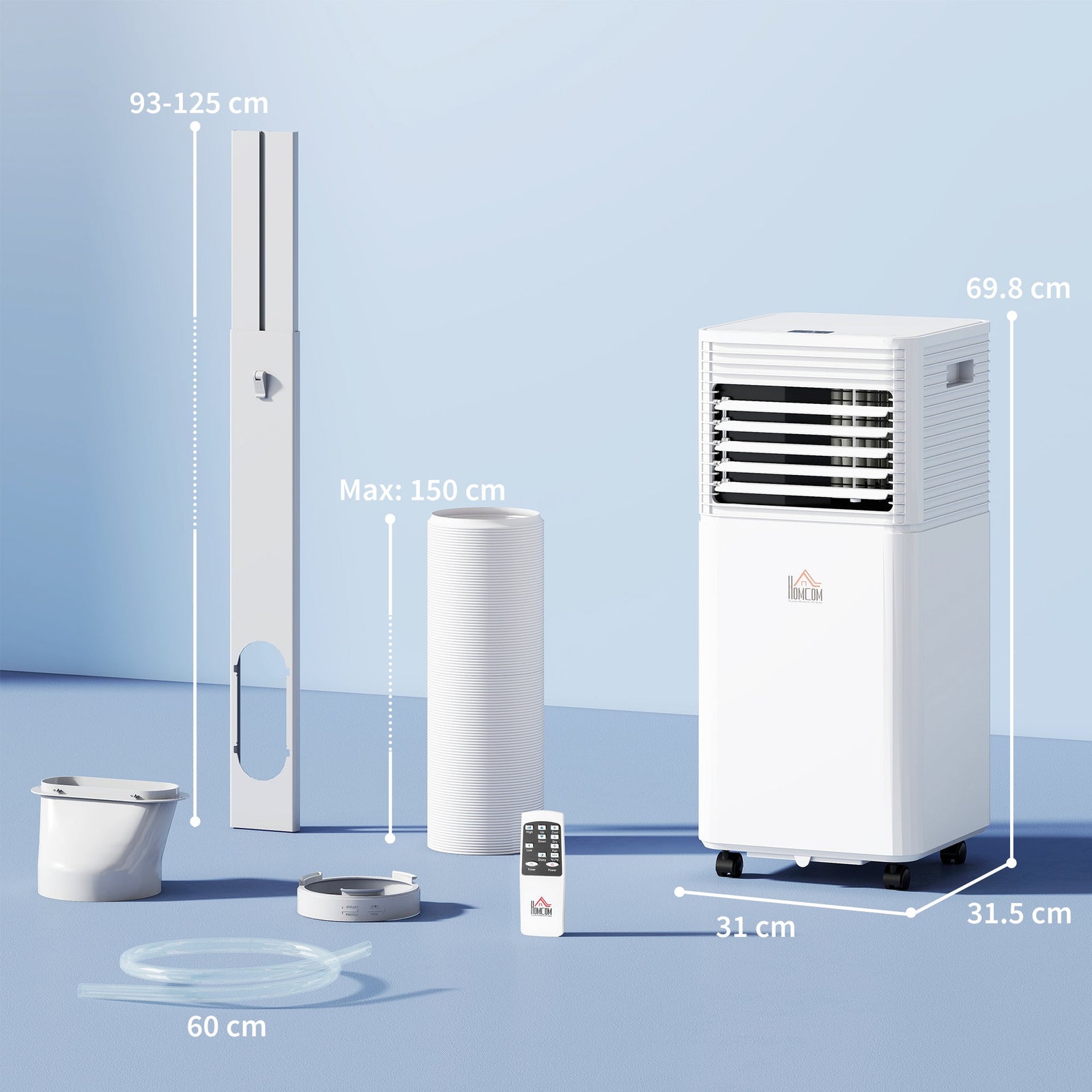 HOMCOM 9000 BTU Portable Air Conditioner for Cooling Dehumidifier Fan, Air Conditioning Unit, with Remote, 24H Timer, Window Mount Kit, R290, A Energy Efficiency
