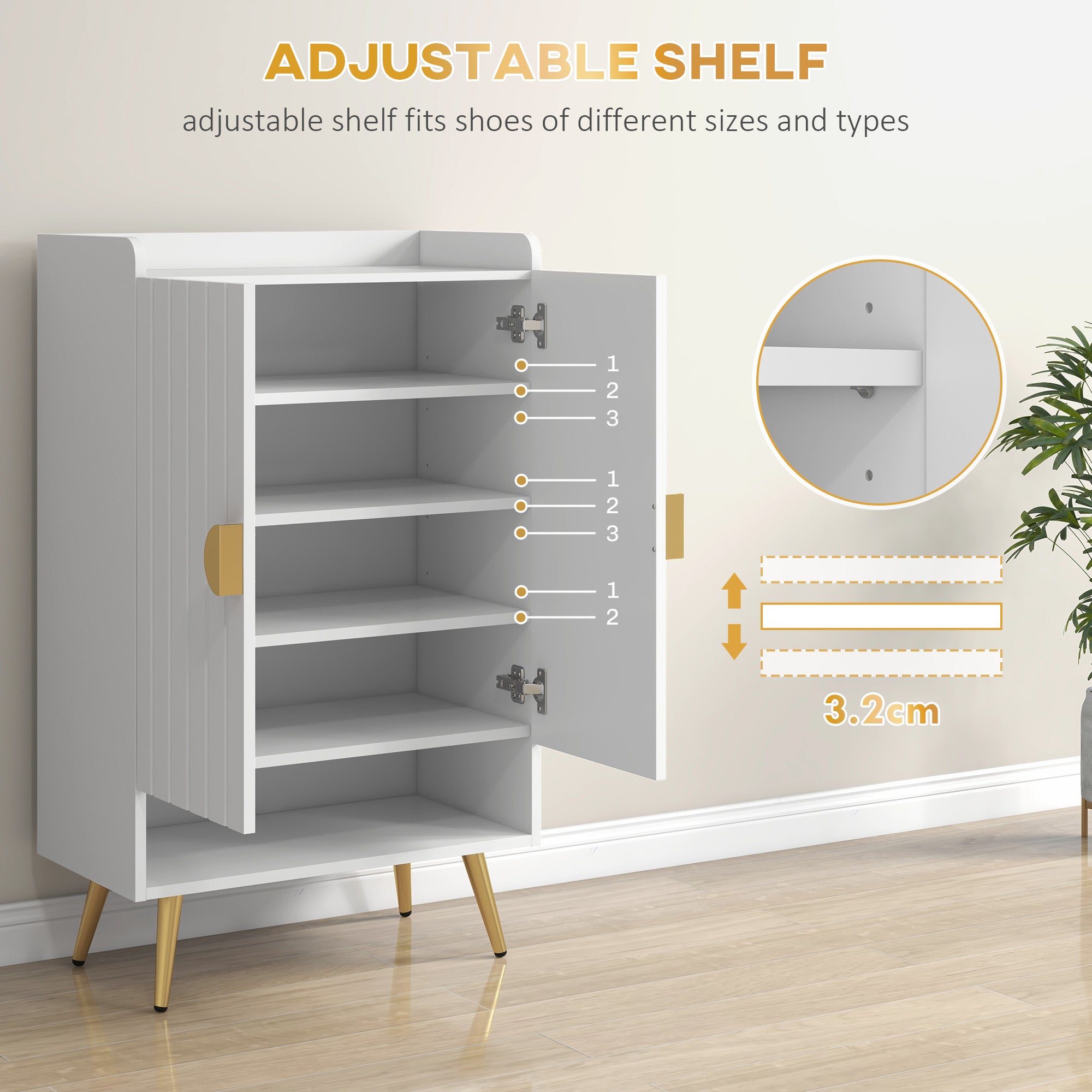 HOMCOM Modern Shoe Cabinet with 2 Doors, Open Shelf and Adjustable Shelves, 15 Pair Hallway Shoe Cupboard, Entryway Storage Unit, White