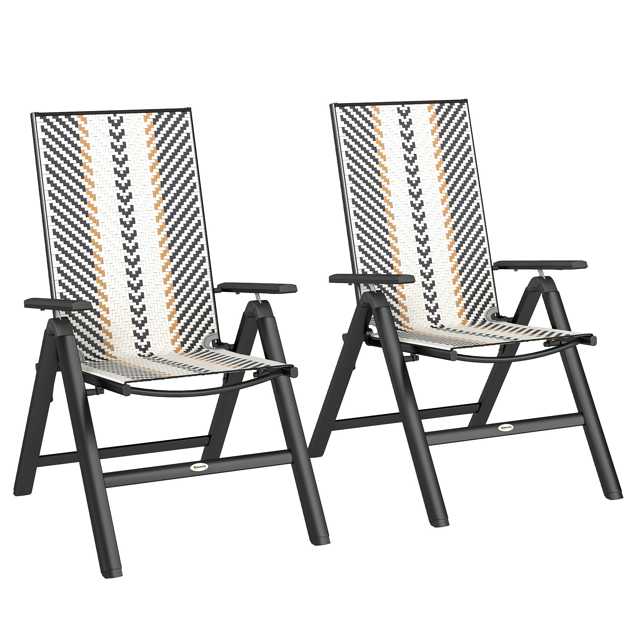Outsunny Set of Two Rattan Reclining Garden Chairs - Multicolour