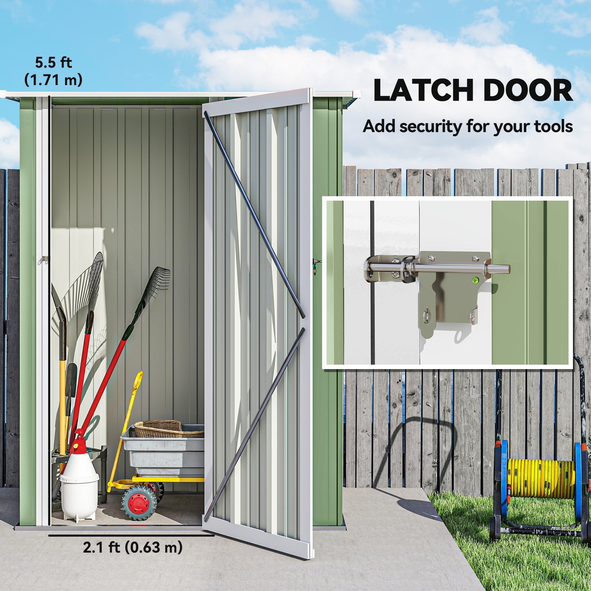 Outsunny 5ft x 3ft Metal Garden Storage Shed, Outdoor Tool Shed with Sloped Roof, Lockable Door for Tools, Equipment, Light Green