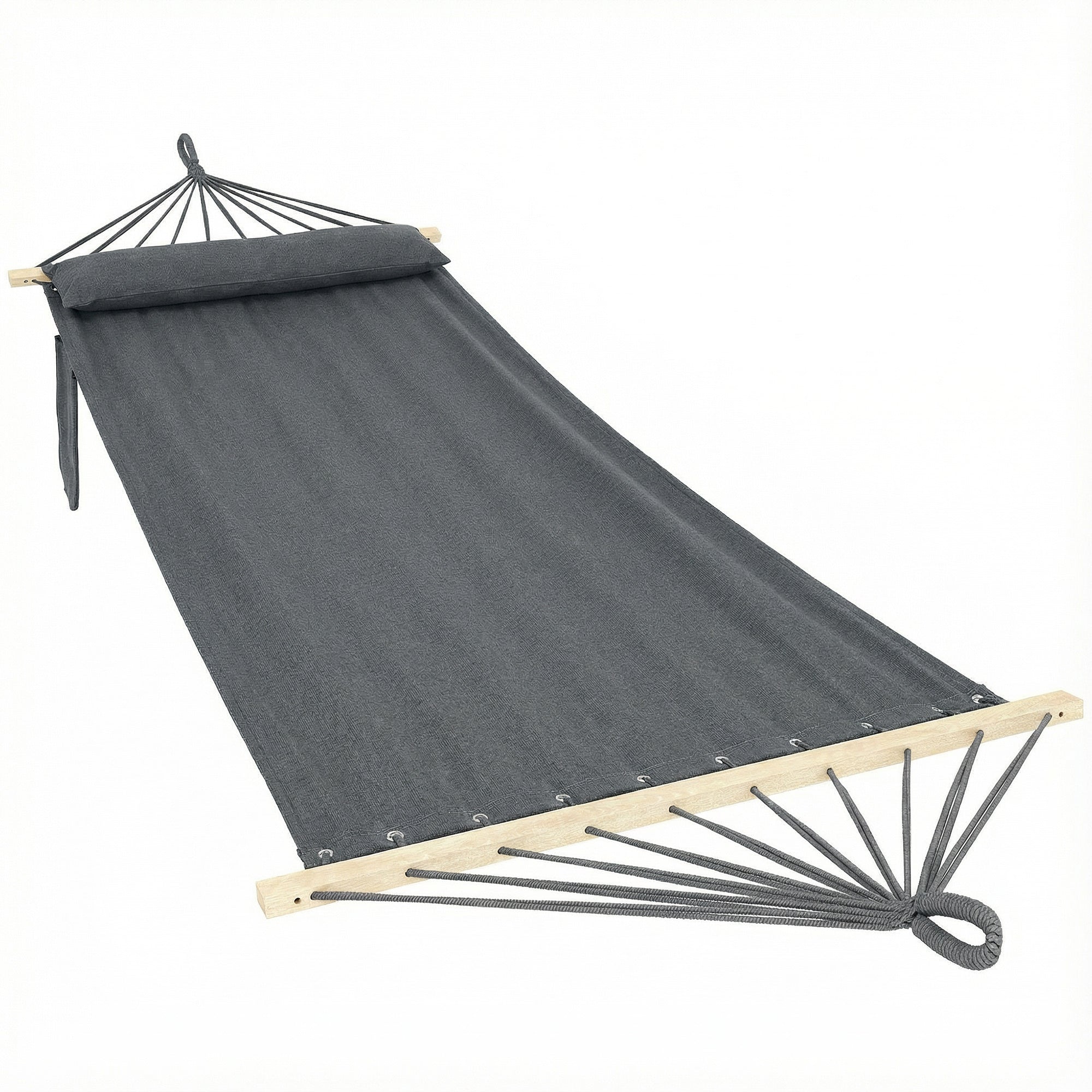 Outsunny Cotton Hammock, Soft Portable Swing Sleeping w/ Headrest & Side Pocket, Dark Grey