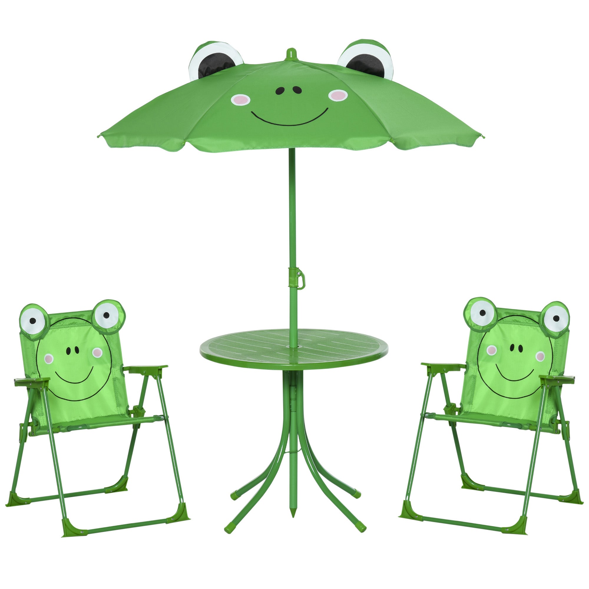 Outsunny Kids Folding Picnic Table Chair Set w/ Parasol, Green