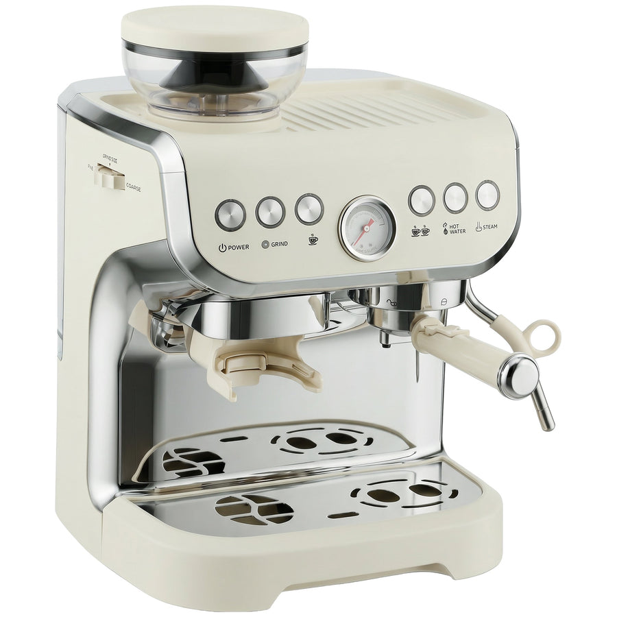 HOMCOM Bean to Cup Coffee Machine, Espresso Machine with Integrated Bean Grinder & Steam Wand, Cream White