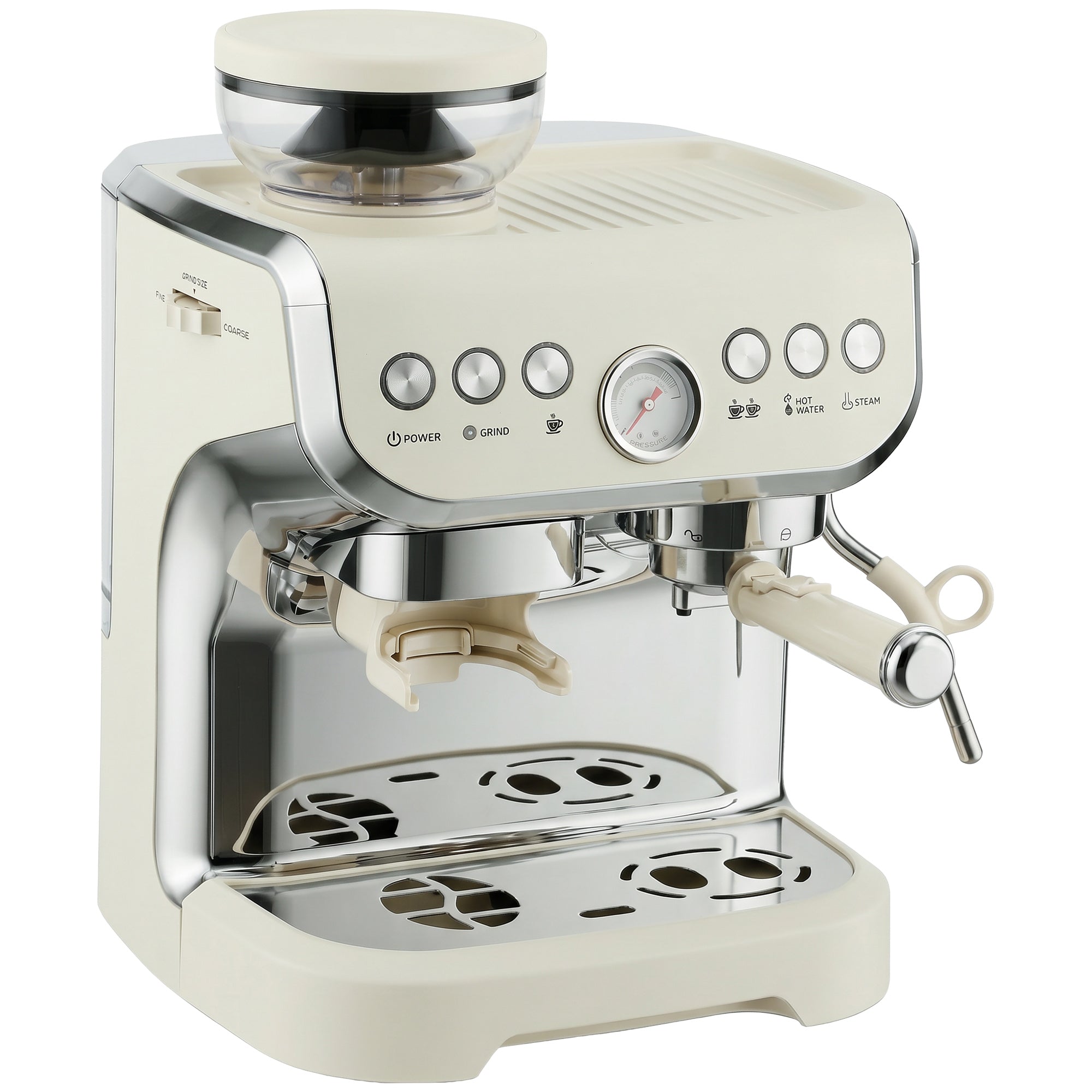 HOMCOM Bean to Cup Coffee Machine, Espresso Machine with Integrated Bean Grinder & Steam Wand, Cream White