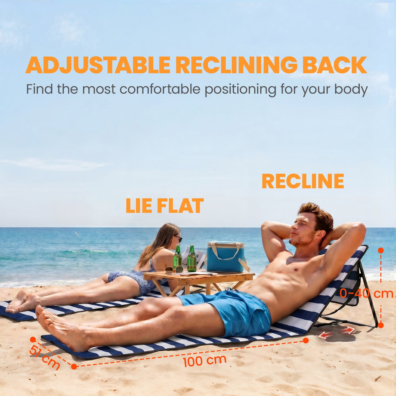 Outsunny Set of 2 Foldable Garden Beach Chair Mat, Outdoor Sun Lounger Seats with Adjustable Back, Magazine Pocket, Carry Strap