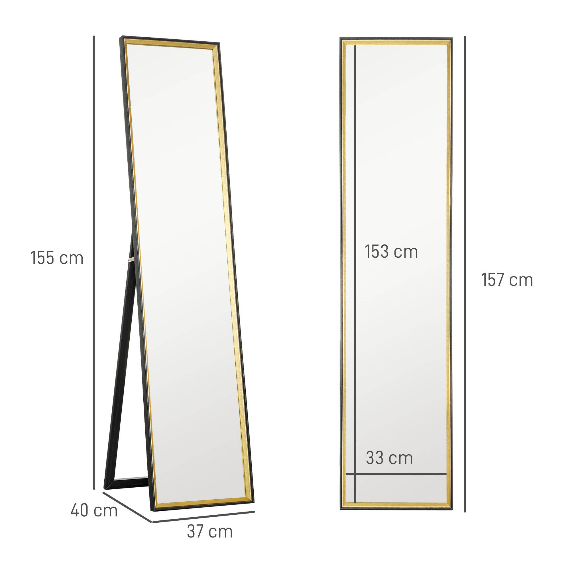 HOMCOM 157 x 37cm Elegant Full-Length Mirror - Black/Gold-Tone