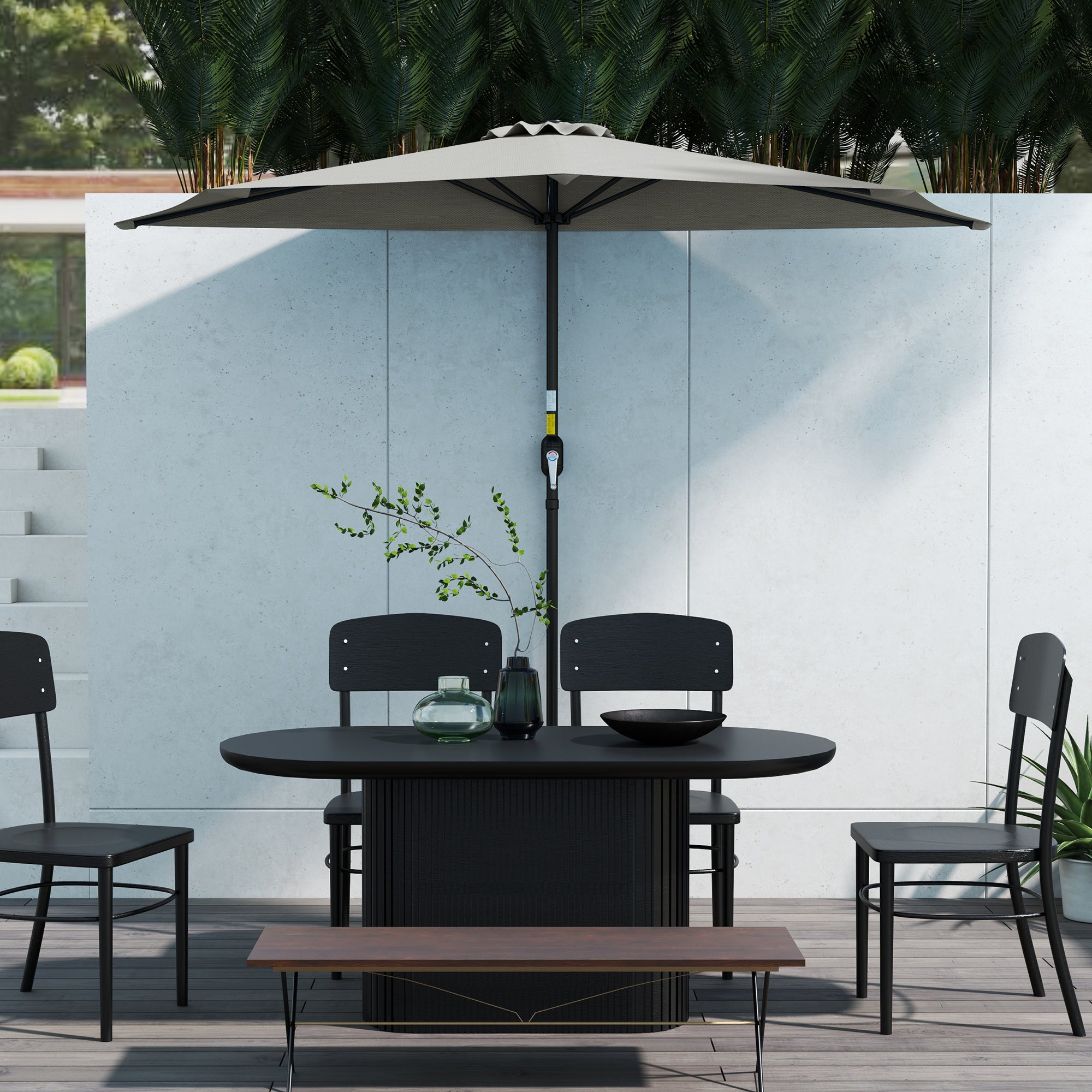 Outsunny Half Round Parasol Umbrella - Light Grey