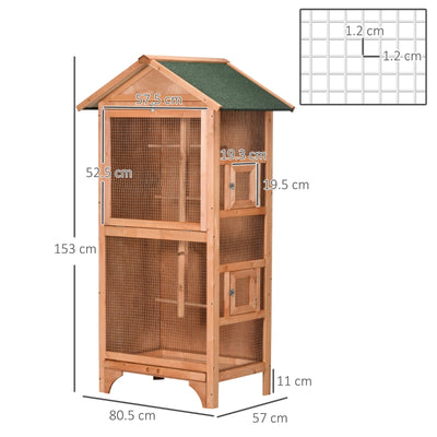 PawHut Wooden Outdoor Bird Cage, for Finches and Canaries, with Removable Tray, Asphalt Roof