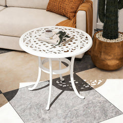 Outsunny 60 cm Round Garden Table, Cast Aluminium Outdoor Patio Table, White