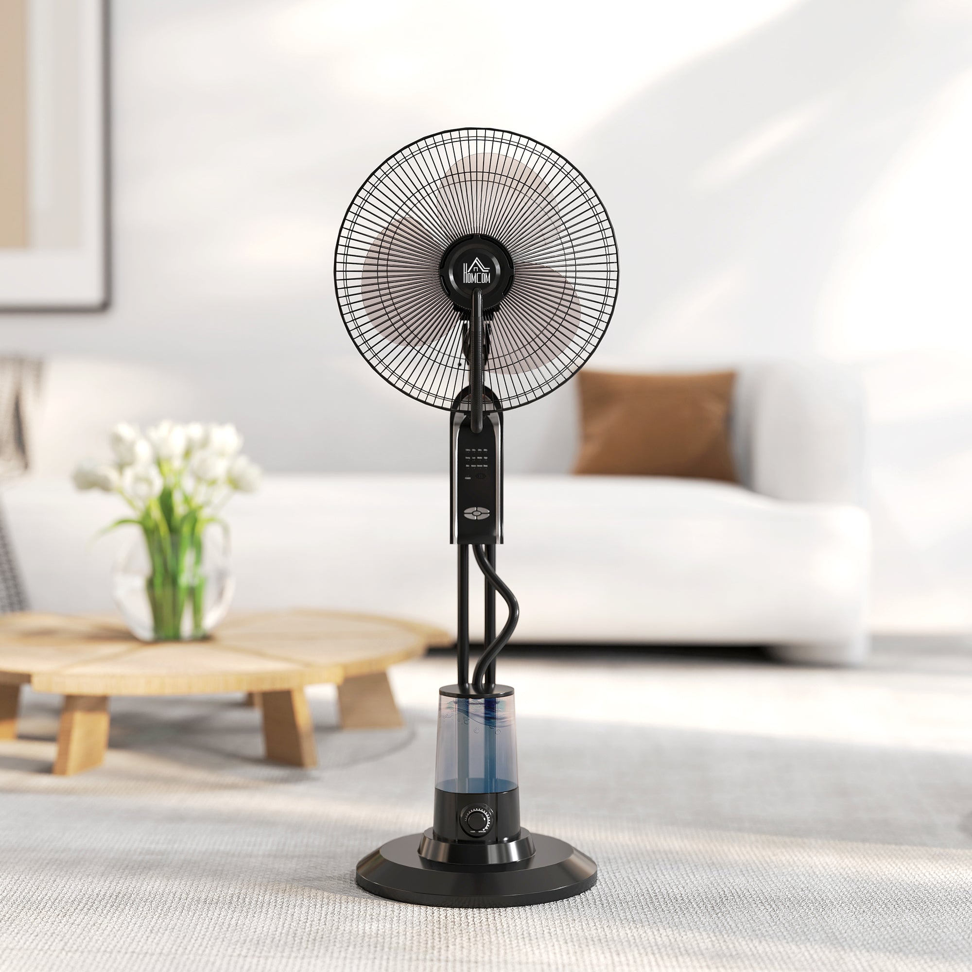 HOMCOM Pedestal Fan with Water Mist Spray, Spray Misting Fan with 70√Ç¬∞ Oscillation, Tilt Head, 3 Speeds, 3 Modes, Adjustable Mist, 3.2L Water Tank, for Home, 120 cm