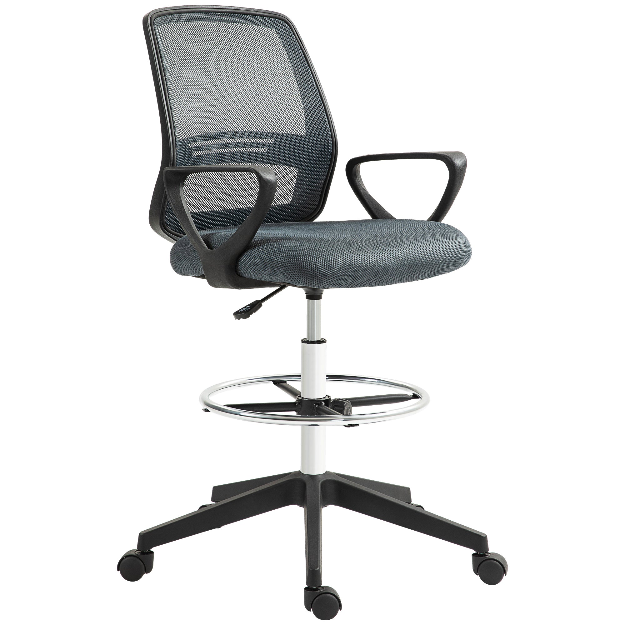 Vinsetto 102.5-126cm Draughtsman Office Chair, with Footrest - Grey
