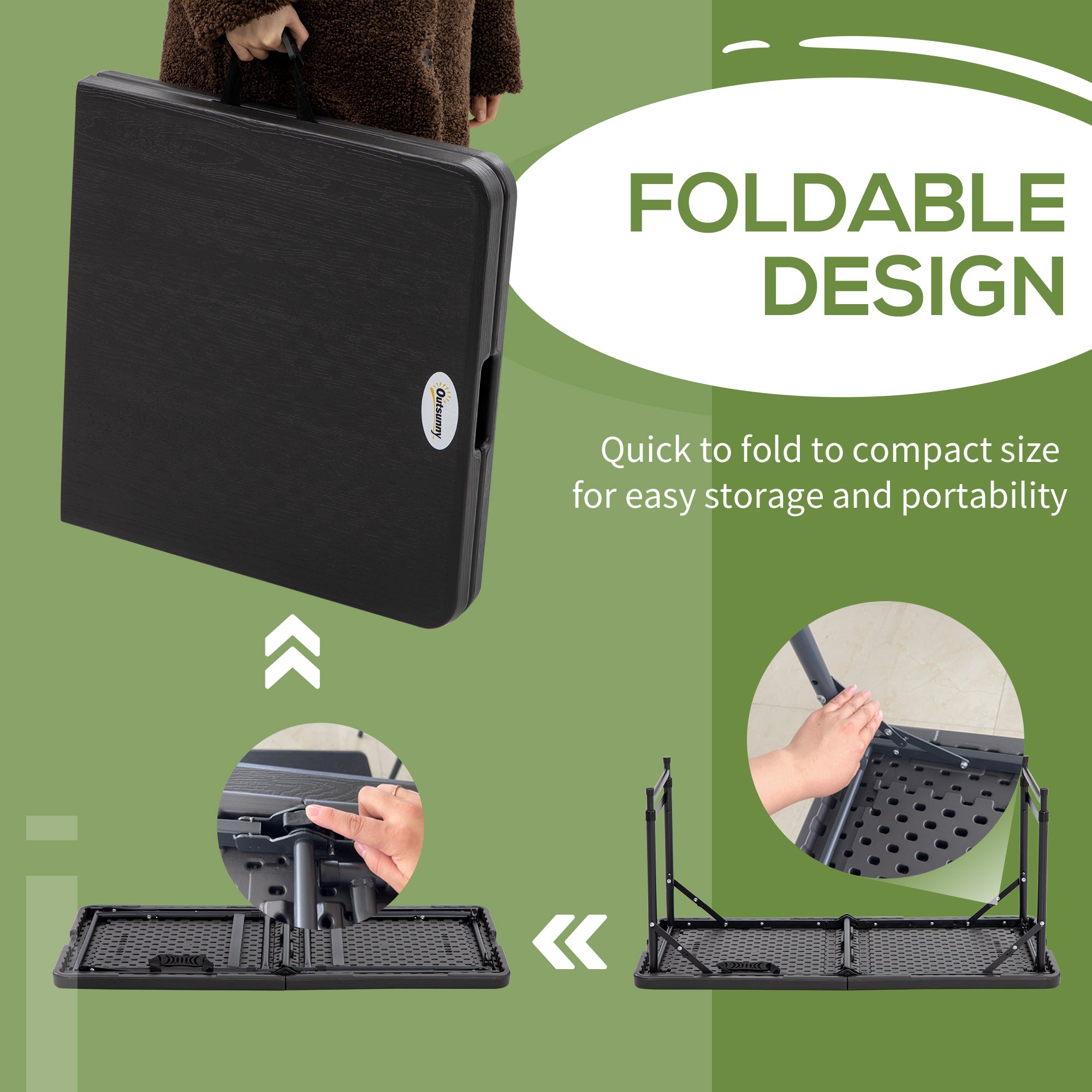 Outsunny Foldable Patio Dining Table for 4, Height Adjustable Outdoor Table for Garden, Lawn, Dark Grey