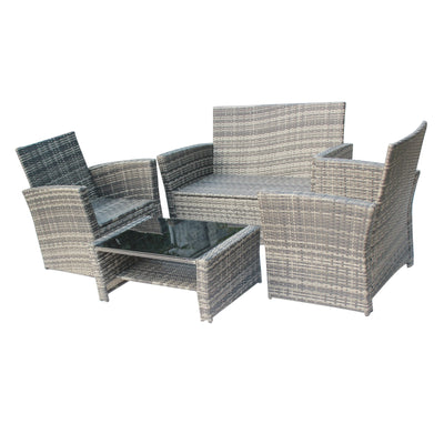 4PCS Garden Rattan Furniture Armchair Sofa Glass Coffee Table Patio Set Grey