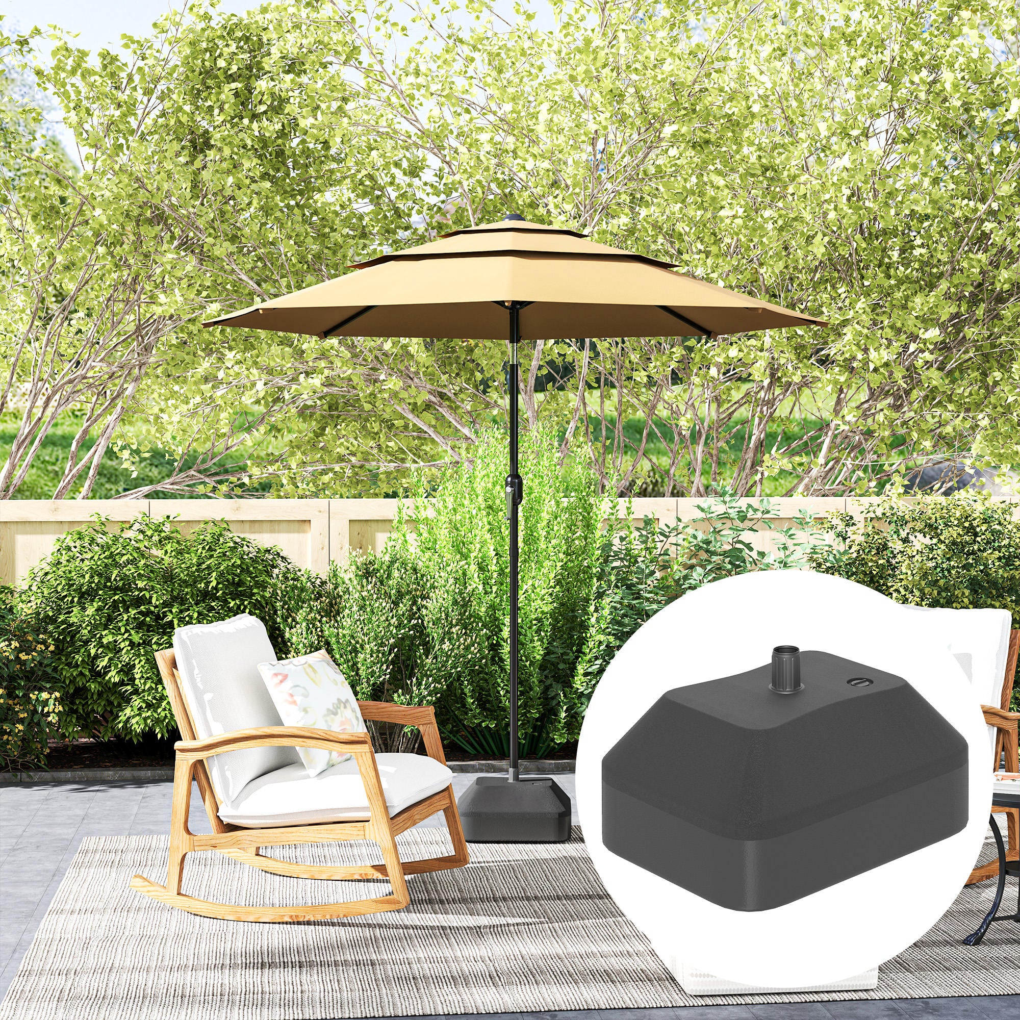 Outsunny Fillable Garden Parasol Base, Heavy Duty Parasol Base Stand Outdoor Umbrella Stand, Filled Up to 24kg with Sand or 20kg with Water, Sun Umbrella Base for 38 mm Poles, Black