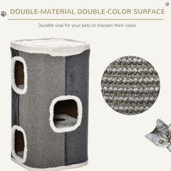PawHut Cat Barrel Scratching Post Cat Tree for Indoor Cats Kitten Climbing Frame Pet Play Tower Soft Plush & Lamb Fleece Grey