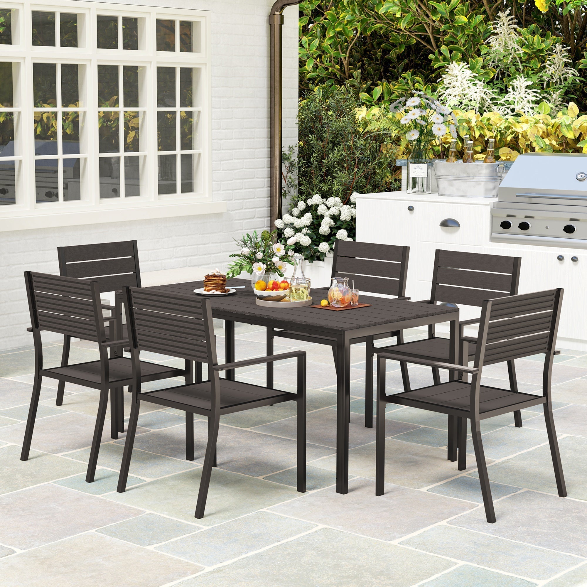 Outsunny Seven-Piece Outdoor Dining Set - Brown