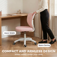 HOMCOM Office Chair, Armless Computer Desk Chair with Breathable Mesh, Adjustable Height, Swivel Wheels, Pink