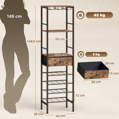 HOMCOM Industrial Wine Bar Cabinet Freestanding Liquor Cabinet 16-Bottle Wine Rack Glass Holder Rustic Brown