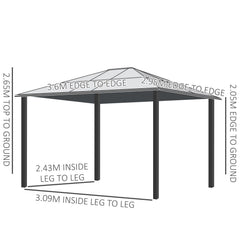 Outsunny 3 x 3.6(m) Hardtop Gazebo Canopy with Polycarbonate Roof and Aluminium Frame, Garden Pavilion, Brown