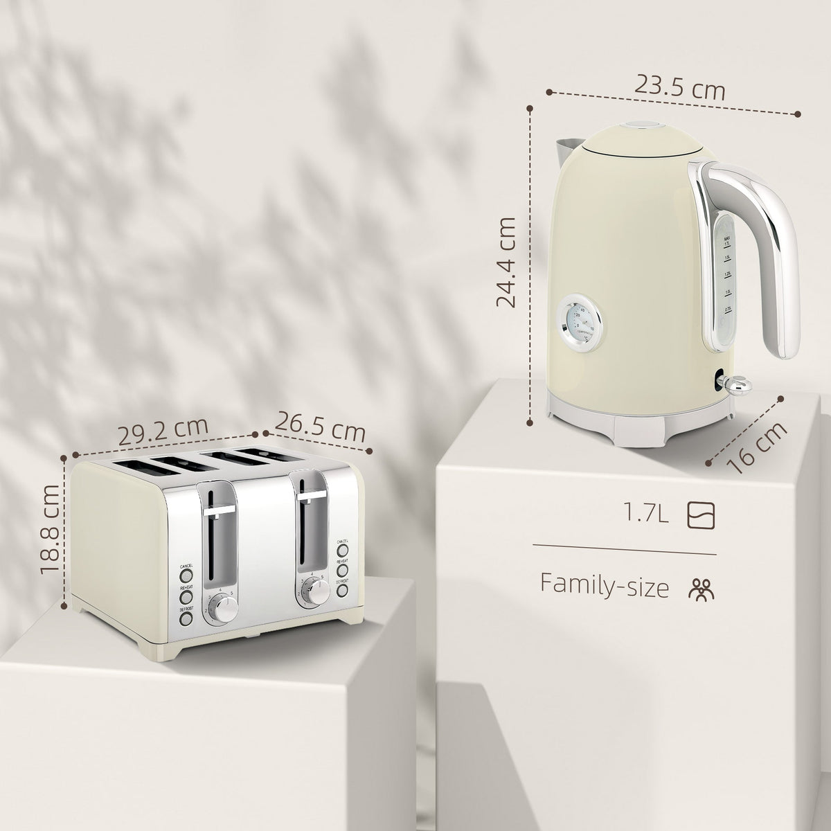 HOMCOM Retro 3000W Kettle and Toaster Set - Grey