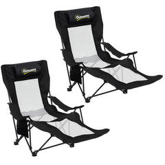 Outsunny Camping Chair Reclining Portable Camp Chair with Detachable Footrest Cup Holder Black