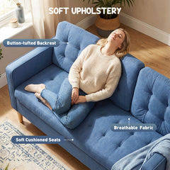 HOMCOM 3 Seater Sofa, 169cm Couch with Hidden Storage, Wood Legs, Blue
