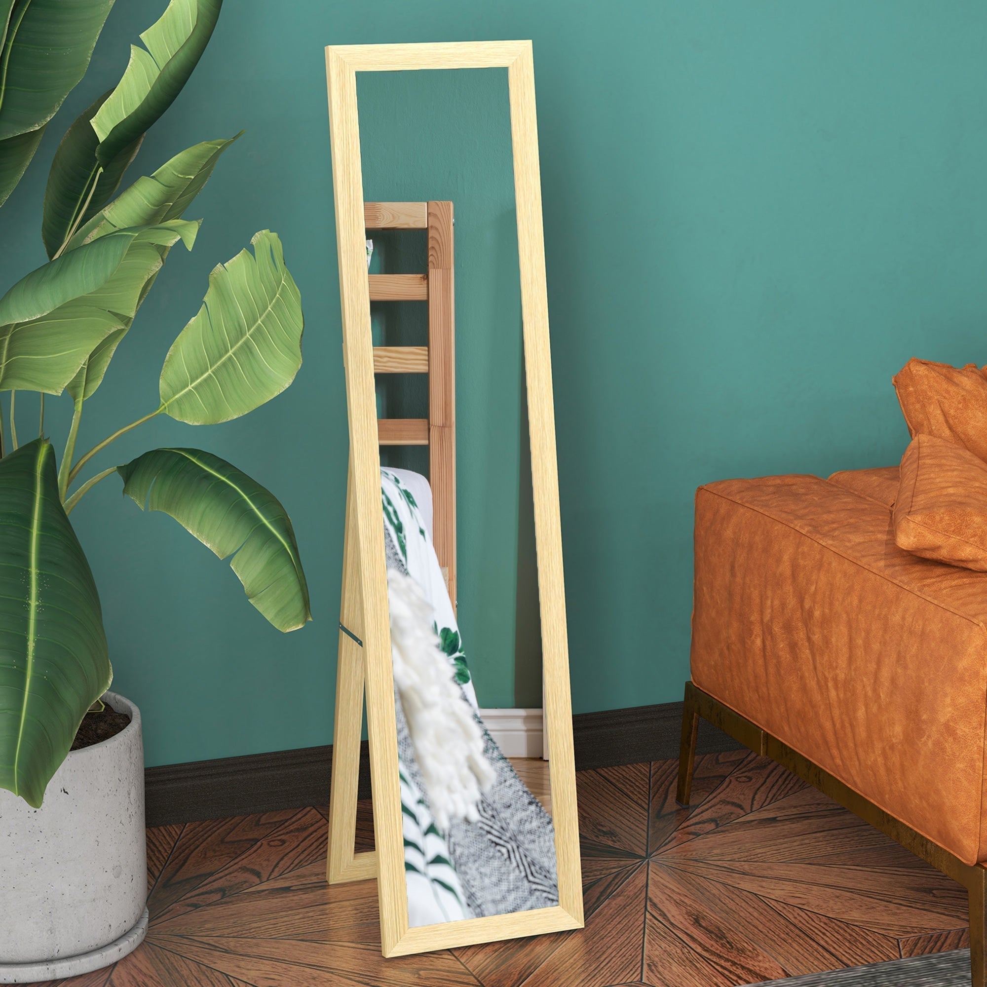 HOMCOM Rustic Full Length Mirror, Hanging and Freestanding Floor Mirror, Farmhouse Decorative Wall Mirror, for Living Room, Bedroom, 157 cm, Natural