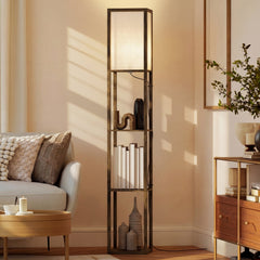 HOMCOM 3-Tier Floor Lamp, Floor Light with Storage Shelf, Reading Standing Lamp with Acrylic Shade for Living Room, Bedroom, Kitchen, Dining Room, Office, Dorm, 160cm, Brown