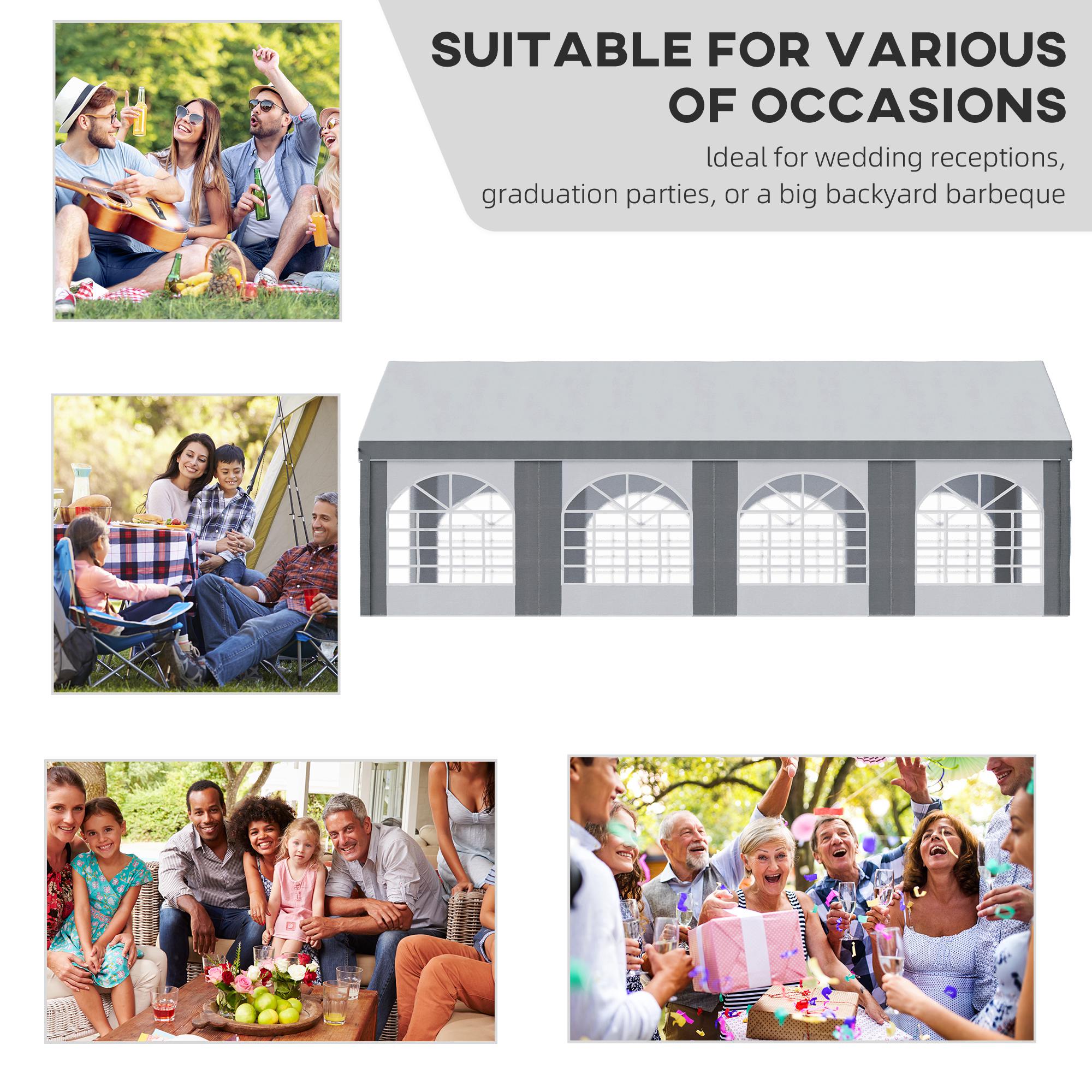 Outsunny 8m x 4m Marquee Gazebo with Sides, Level 4 Wind Protection & Waterproof, Light Grey