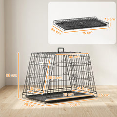 PawHut 30"(76 cm) Car Dog Crate Collapsible Slanted Travel Small Dog Cage with Tray & Handle 76L x 48W x 53H cm