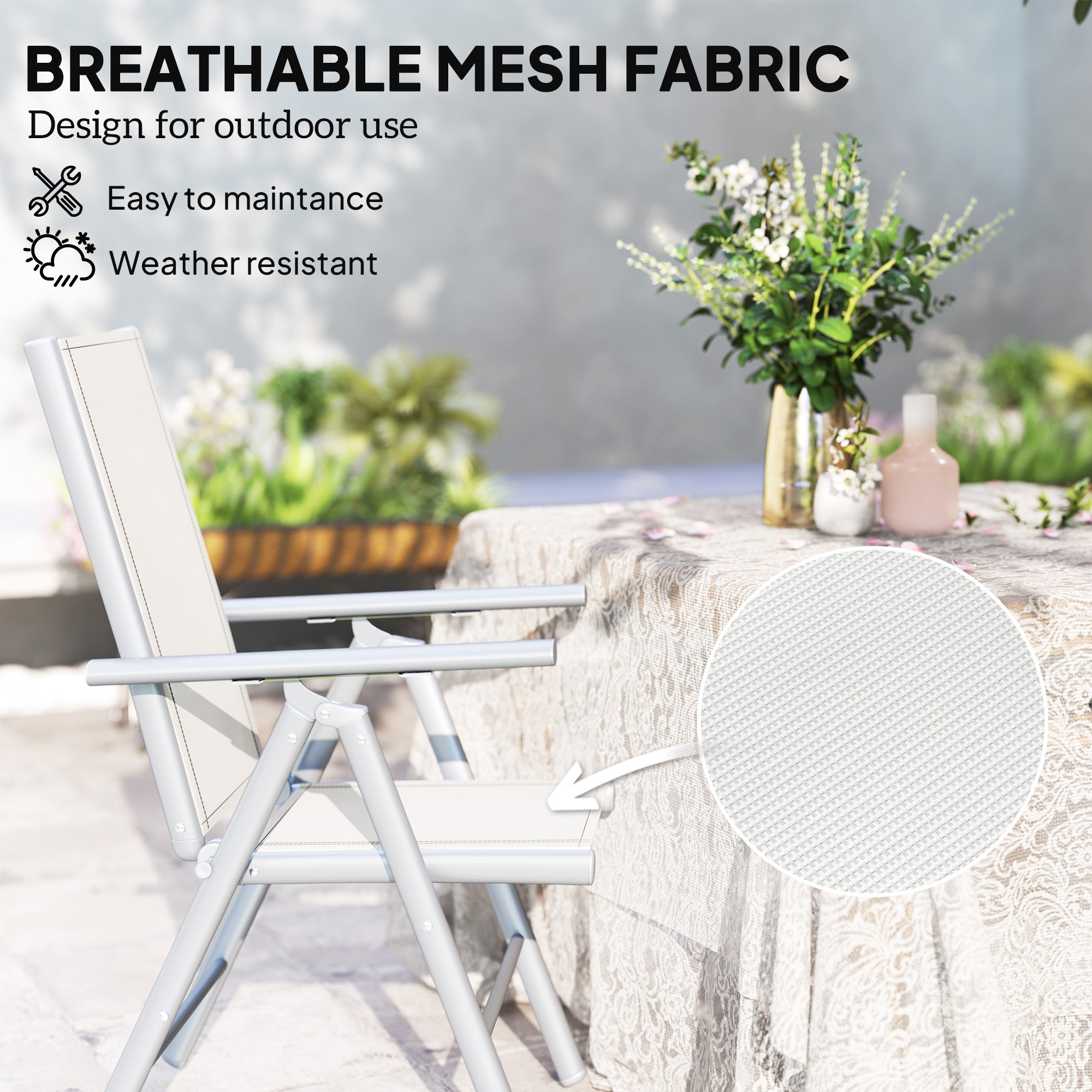Outsunny Set of Two Aluminium Folding Chairs - Light Grey