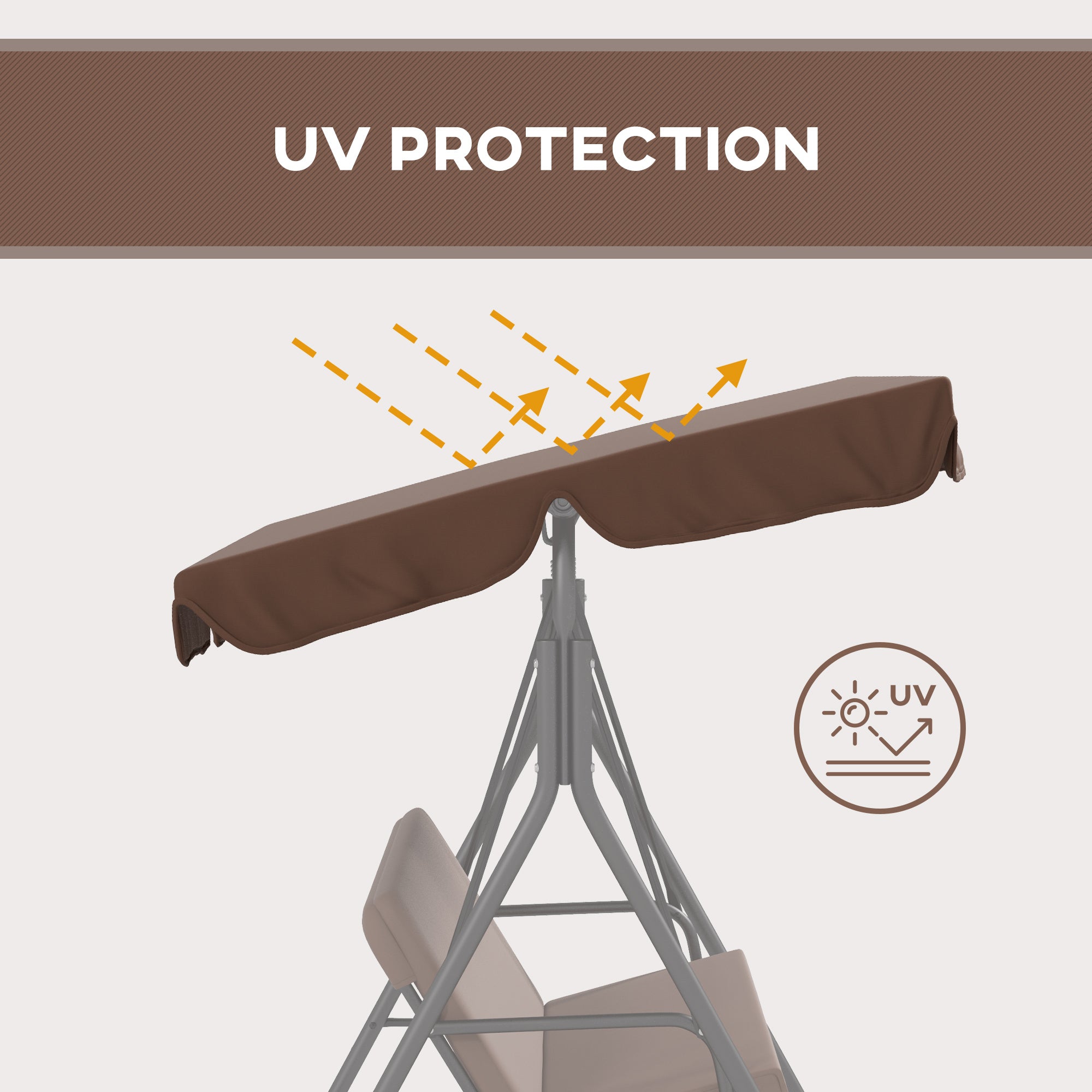 Outsunny 3 Seater Garden Swing Chair, Outdoor Swing Chair with Adjustable Canopy, Mental Frame & Cushions, Brown