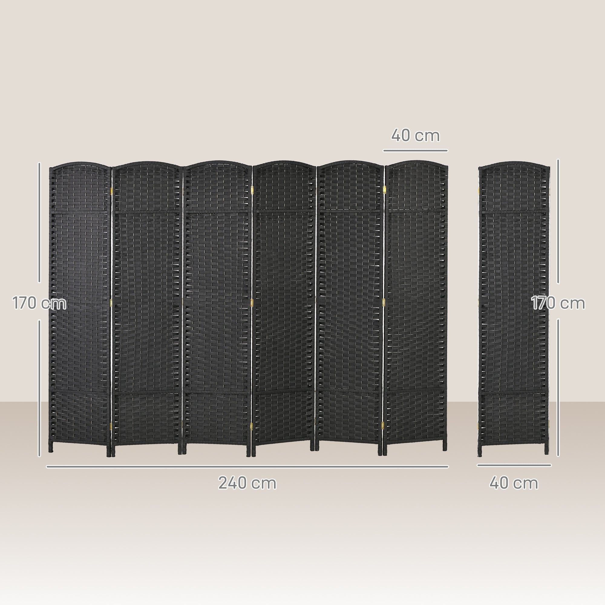 HOMCOM 6 Panel Folding Room Divider, Freestanding Privacy Screen for Living Room, Bedroom and Office, 240 x 170cm, Black