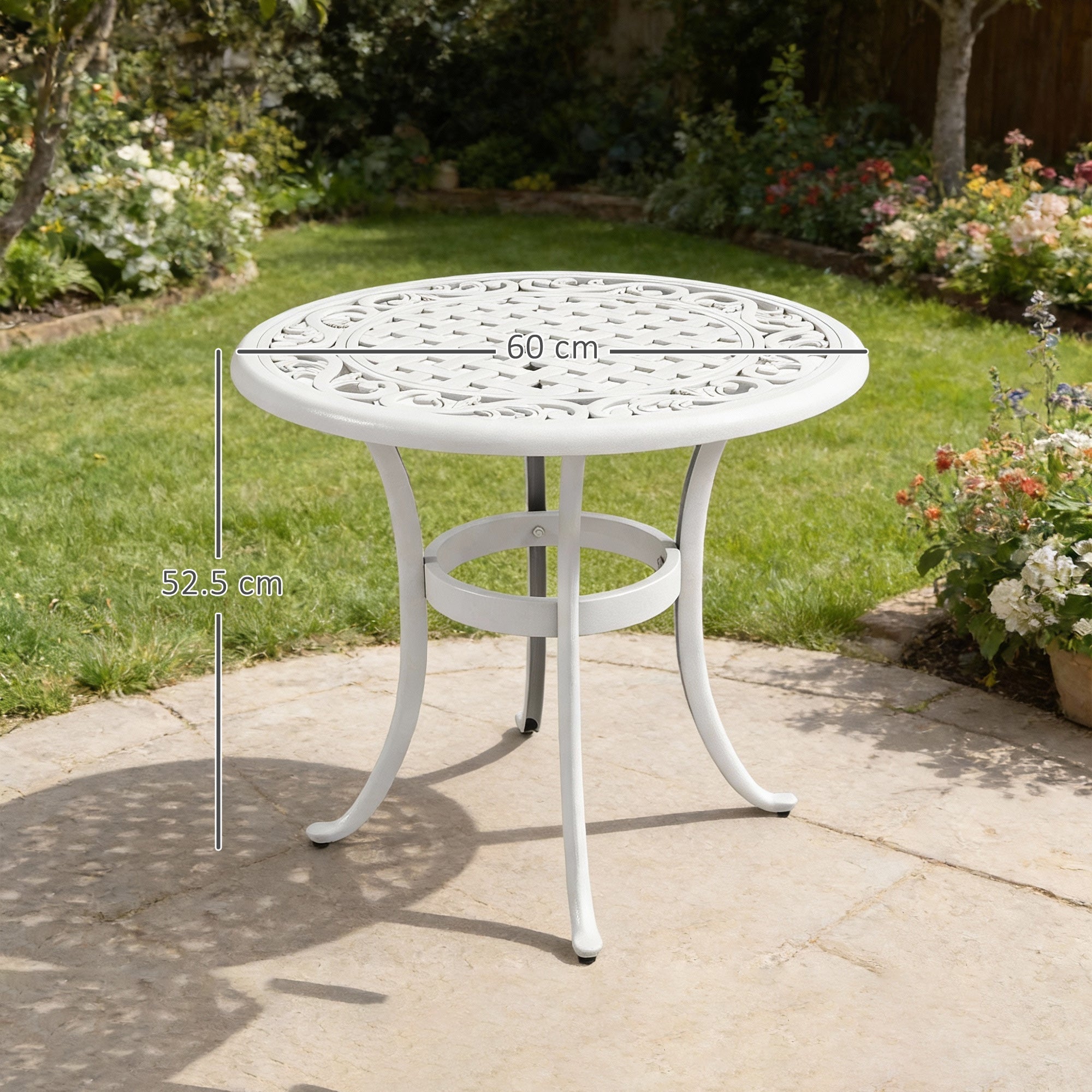 Outsunny 60 cm Round Garden Table, Cast Aluminium Outdoor Patio Table, White