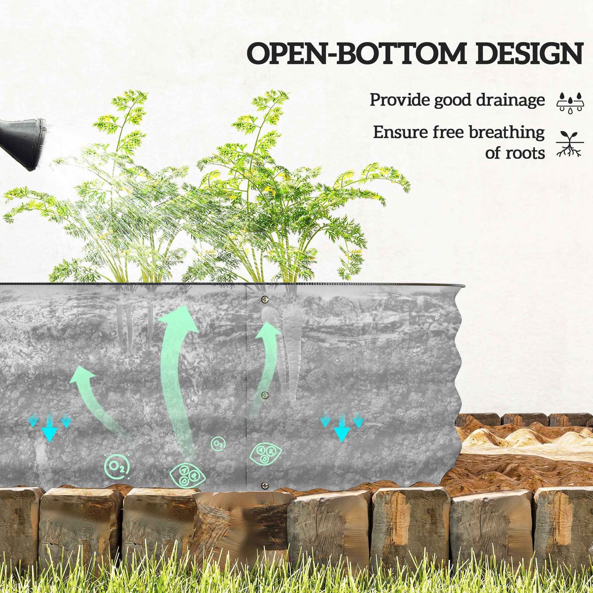 Outsunny Galvanised Raised Garden Bed, Metal Planter Box with Safety Edging, for Flowers, Herbs, Succulents, Silver