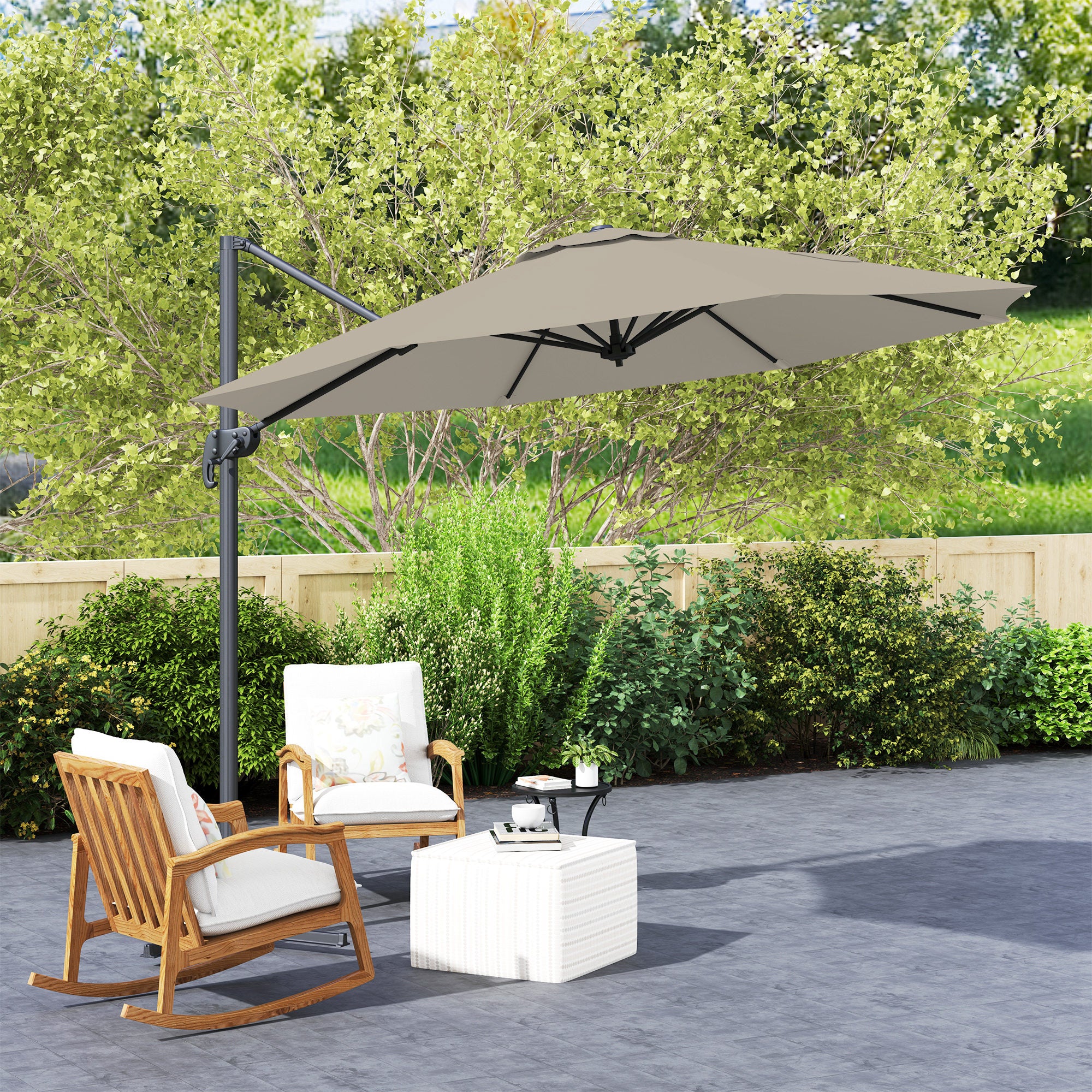 Outsunny 3 m Five-Angle Cantilever Parasol - Light Grey