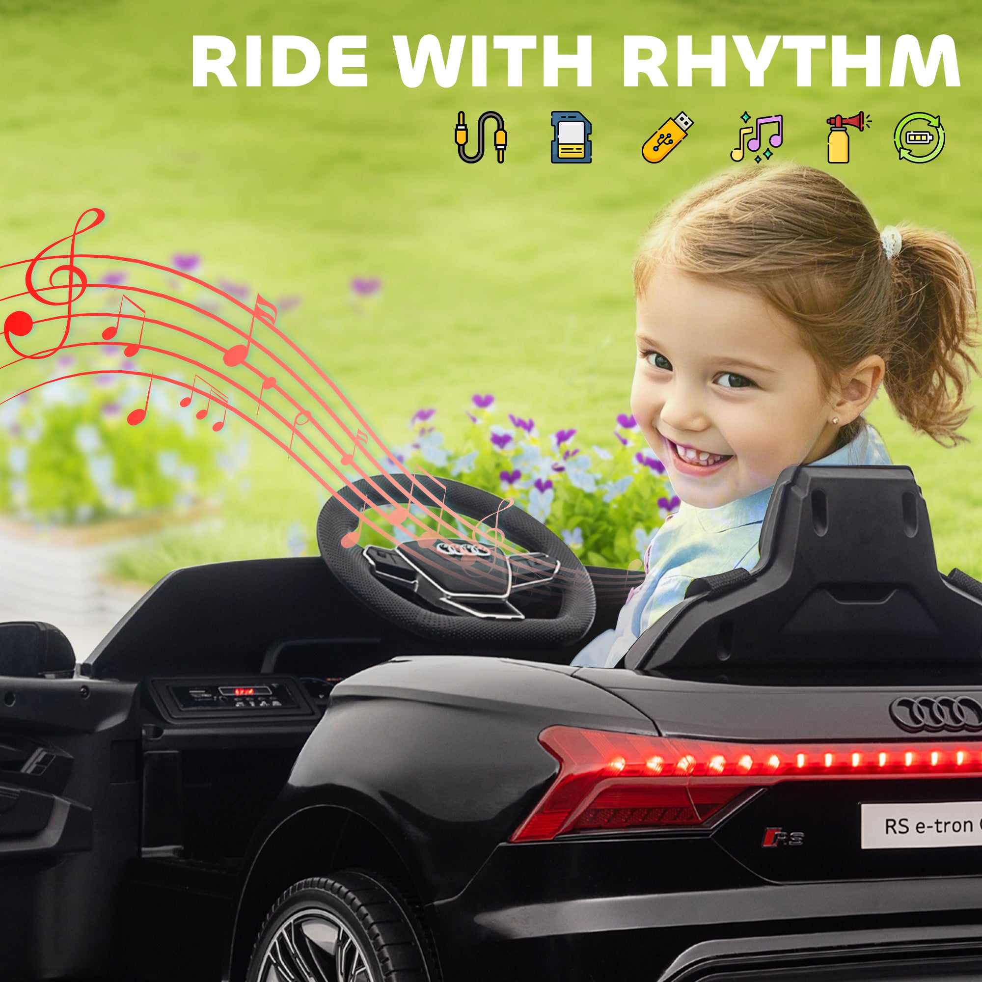 HOMCOM Audi Licensed 12V Kids Electric Ride-On, with Remote Control, Suspension System, Lights, Music, Motor - Black