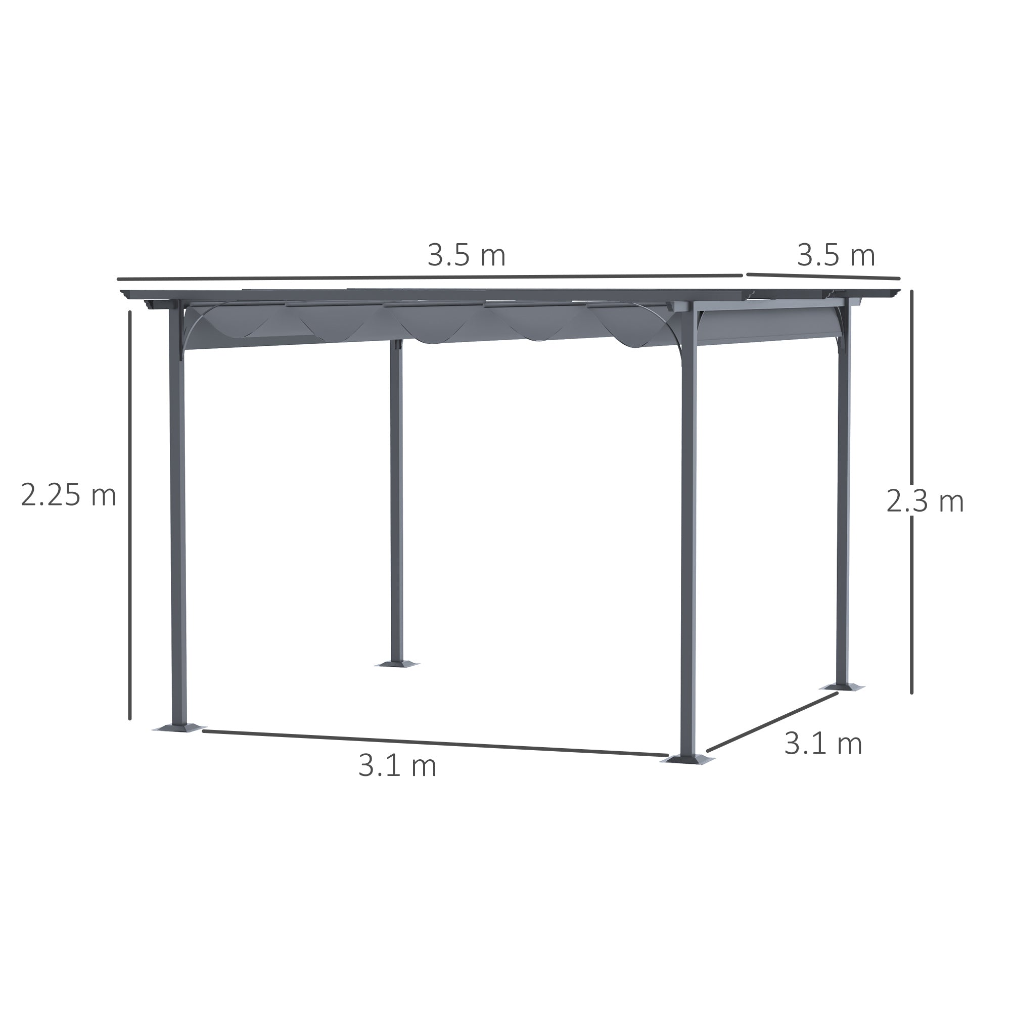 Outsunny 3.5 Sliding Pergola Canopy Metal Pergola Retractable Canopy for Garden Shade, Grey