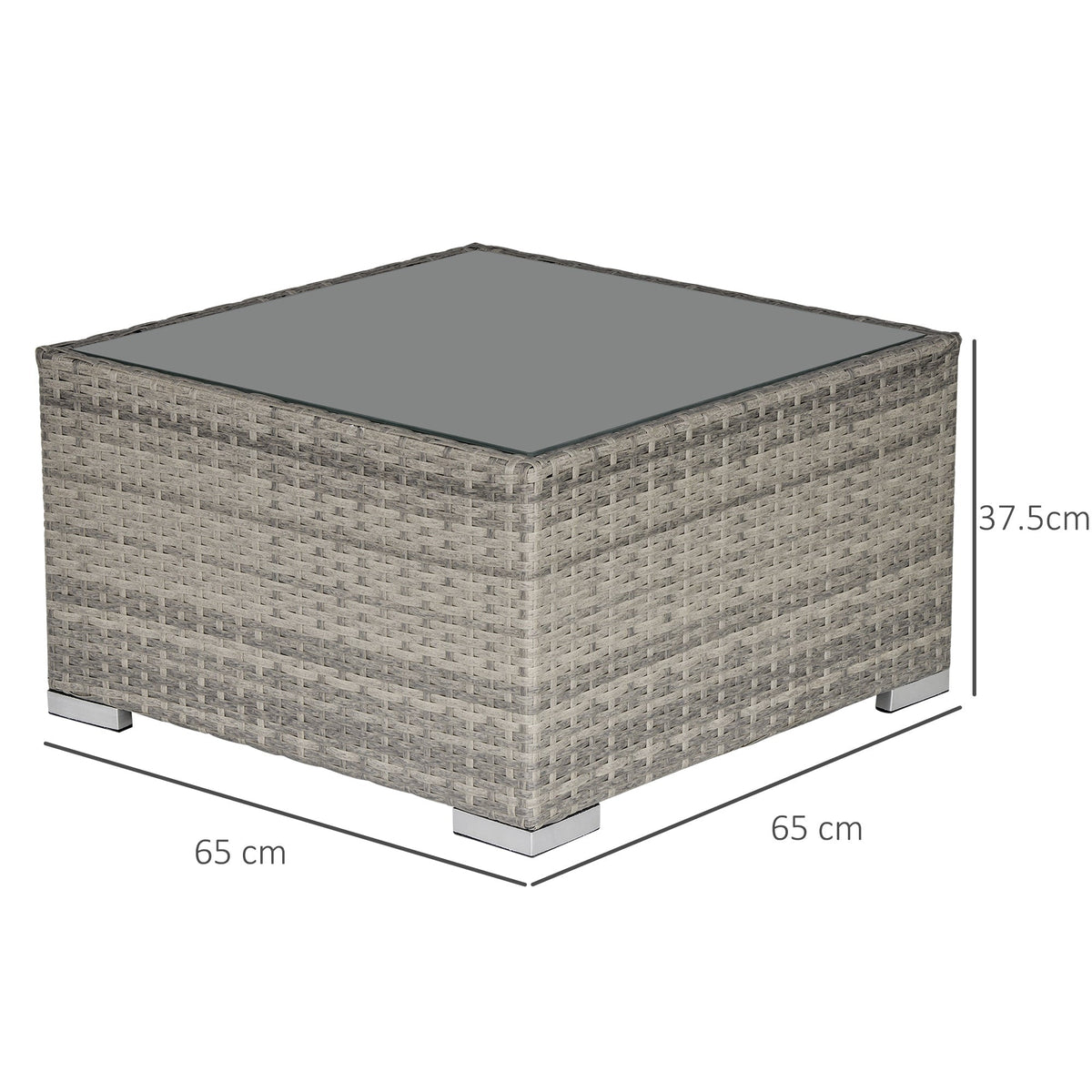 Outsunny Square PE Wicker Rattan Table, with Glass Top - Light Grey